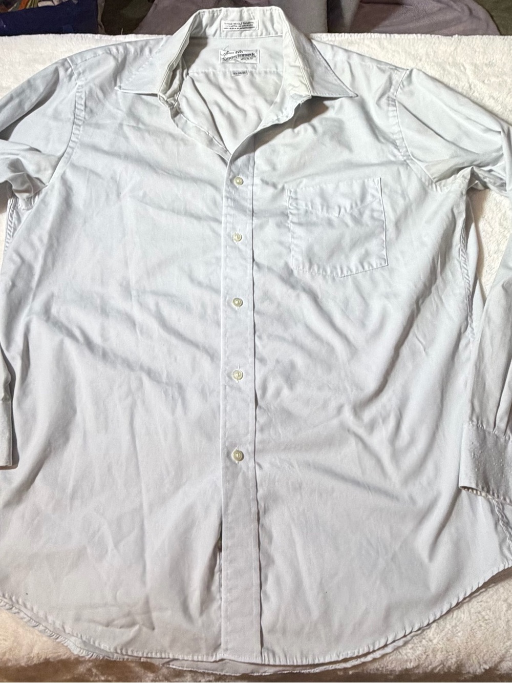Vintage Men's White Long-Sleeve Dress Shirt by